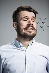 Image showing The crying man with tears on face closeup