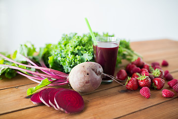 Image showing glass of beetroot juice, fruits and vegetables