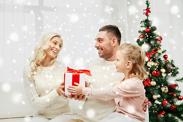 Image showing happy family at home with christmas gift box