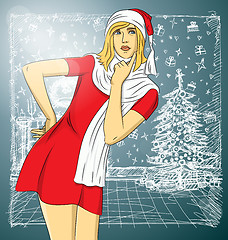 Image showing Vector Woman Waiting For Christmas