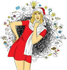 Image showing Vector Woman Waiting For Christmas