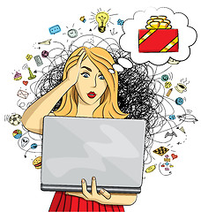 Image showing Vector woman buy Christmas gifts online