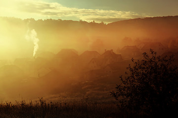 Image showing sunrise with fog in countryside