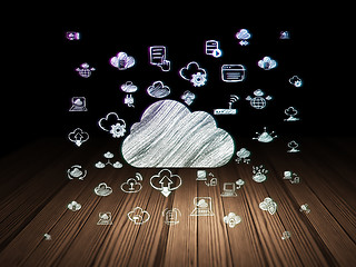 Image showing Cloud networking concept: Cloud in grunge dark room