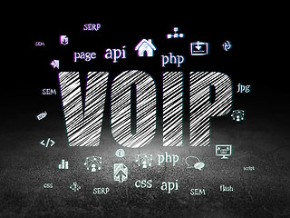 Image showing Web design concept: VOIP in grunge dark room