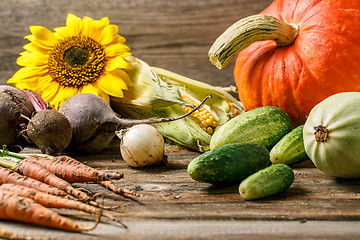 Image showing Vegetables on vintage wood background