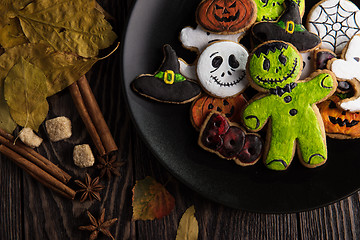 Image showing Homemade delicious ginger biscuits for Halloween