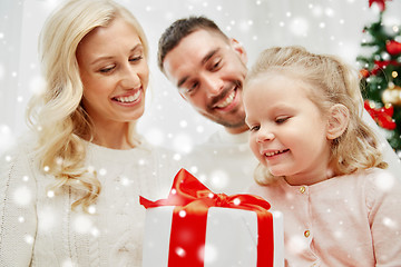 Image showing happy family at home with christmas gift box