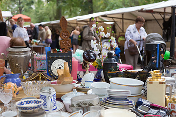 Image showing Market boot with objects beeing sold at weekend flea market in Berlin.