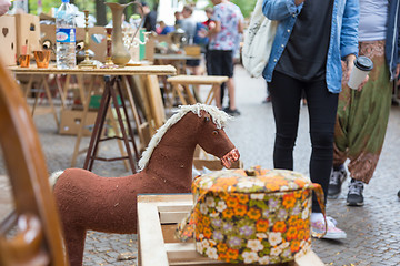 Image showing Market boot with objects beeing sold at weekend flea market in Berlin.