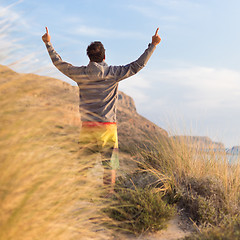 Image showing Free active man enjoying beauty of nature.