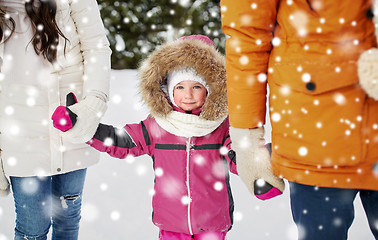 Image showing happy family with child in winter clothes outdoors