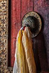 Image showing Door handle of gates in Thiksey gompa, Ladakh, India