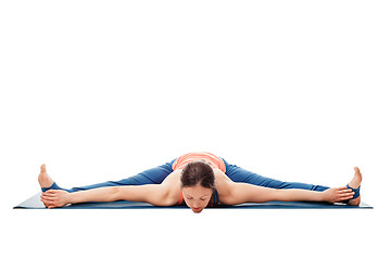 Image showing Woman doing Ashtanga Vinyasa Yoga asana Upavistha konasana