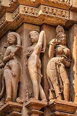 Image showing Famous sculptures of Khajuraho temples, India