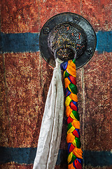 Image showing Door handle of gates in Thiksey gompa Tibetan Buddhist monastery