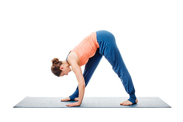 Image showing Woman doing Ashtanga Vinyasa Yoga asana Parsvottanasana