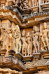 Image showing Famous sculptures of Khajuraho temples, India