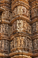 Image showing Famous sculptures of Khajuraho temples, India