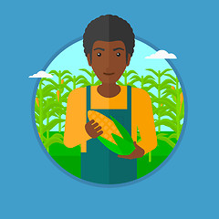 Image showing Farmer holding corn vector illustration.