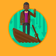 Image showing Businessman standing in sinking boat.