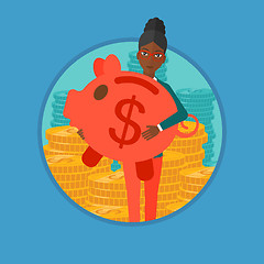 Image showing Woman carrying piggy bank vector illustration.