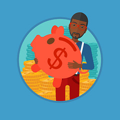 Image showing Man carrying piggy bank vector illustration.
