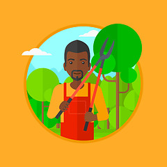 Image showing Farmer with pruner in garden vector illustration.