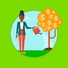 Image showing Woman watering money tree vector illustration.