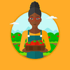 Image showing Farmer collecting tomatos vector illustration.