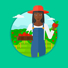 Image showing Farmer collecting apples vector illustration.