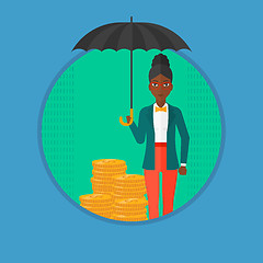 Image showing Woman with umbrella protecting money.