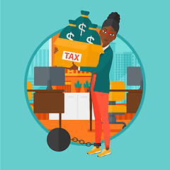 Image showing Chained woman with bags full of taxes. 