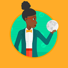 Image showing Business woman holding globe vector illustration.