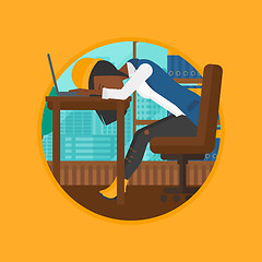 Image showing Woman sleeping on workplace vector illustration.