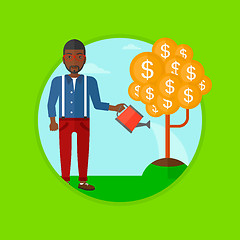 Image showing Man watering money tree vector illustration.