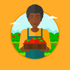 Image showing Farmer collecting tomatos vector illustration.