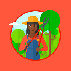 Image showing Farmer with pruner in garden vector illustration.