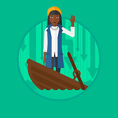 Image showing Business woman standing in sinking boat.