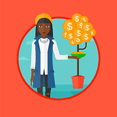 Image showing Woman catching dollar coins vector illustration.