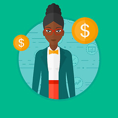 Image showing Successful business woman with dollar coin.