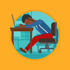 Image showing Man sleeping on workplace vector illustration.