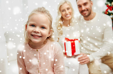 Image showing happy family at home with christmas gift box