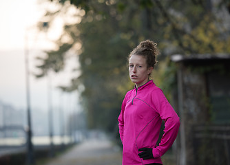 Image showing woman  stretching before morning jogging