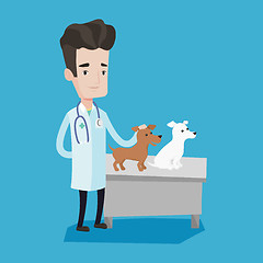 Image showing Veterinarian examining dogs vector illustration.