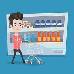 Image showing Customer with shopping cart vector illustration.