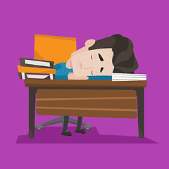 Image showing Male student sleeping at the desk with book.