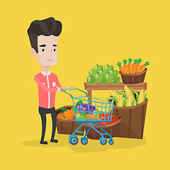 Image showing Customer with shopping cart vector illustration.