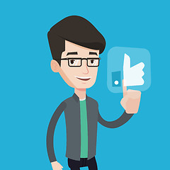 Image showing Man pressing like button vector illustration.