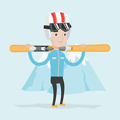 Image showing Man holding skis vector illustration.